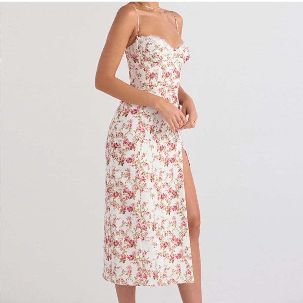 House of CB NWT Charlotte Rose Print Corset Midi Sundress